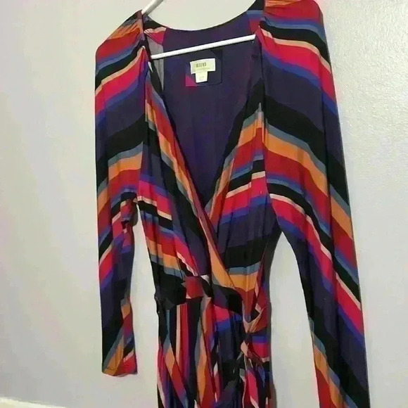 Maeve Anthropologie Angelique Striped Long Sleeve Midi Wrap Dress. Size Large - Picture 5 of 9